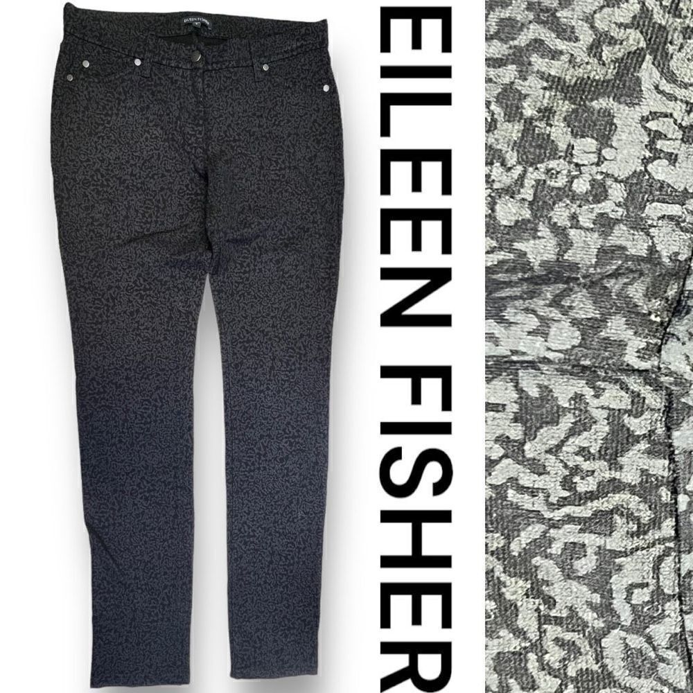 Eileen Fisher Pants Women's Black Filigree Print Ponte Skinny Size Small